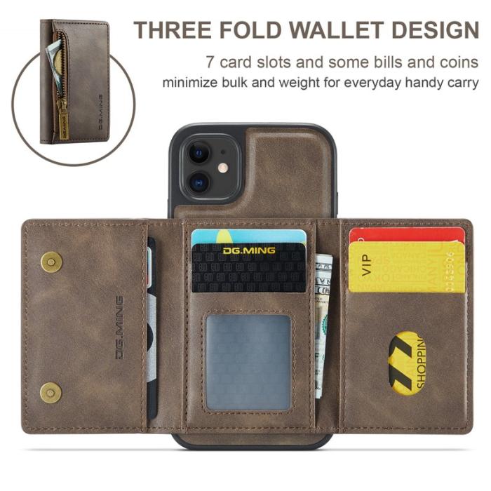 DG.MING - DG.MING iPhone 11 Konstläder Plånboksfodral med kortfickor - Brun