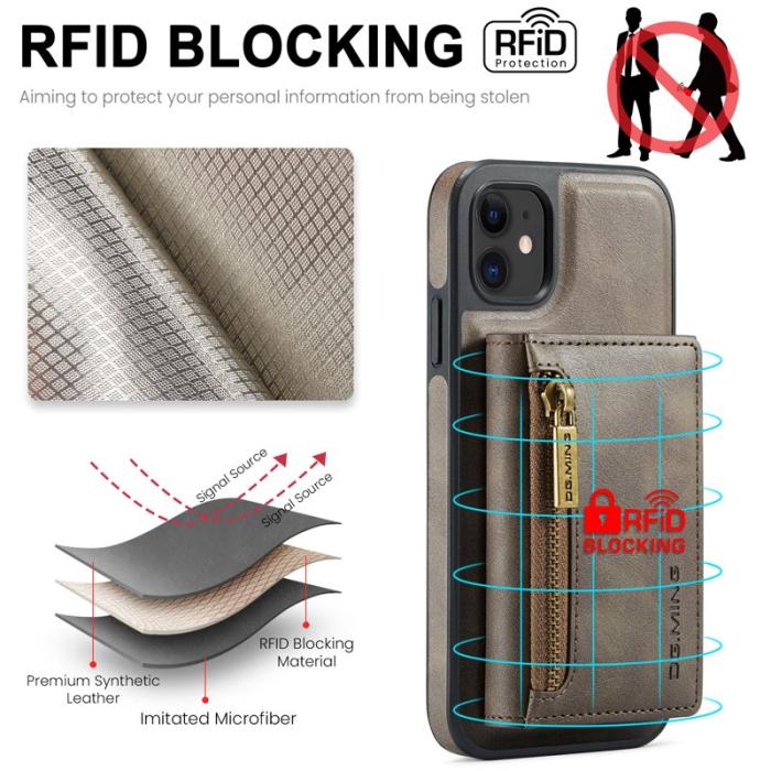 DG.MING - DG.MING iPhone 11 Konstläder Plånboksfodral med kortfickor - Brun