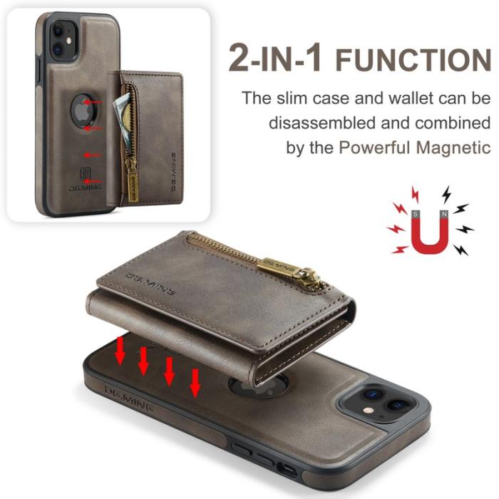 DG.MING - DG.MING iPhone 11 Konstläder Plånboksfodral med kortfickor - Brun