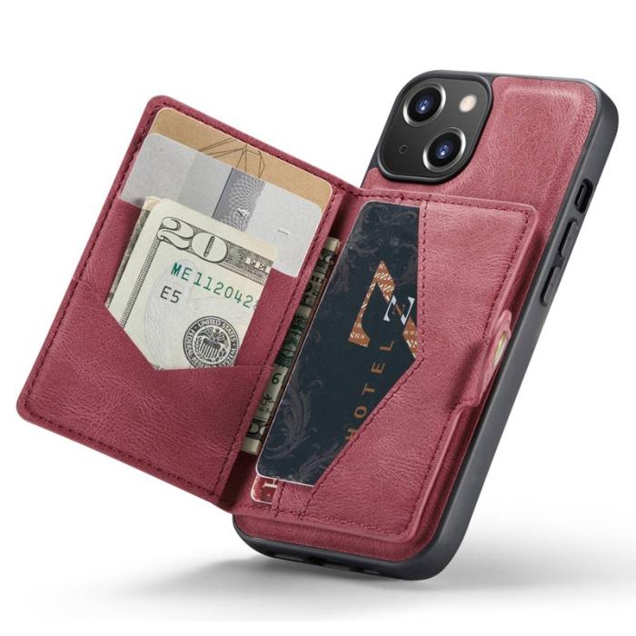 JEEHOOD - JEEHOOD iPhone 14 Plus Plånboksfodral 2-i-1 Konstläder Röd