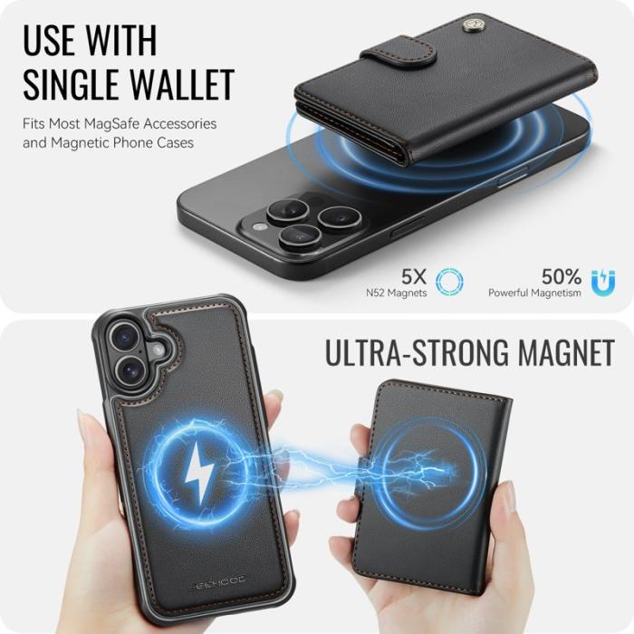 JEEHOOD - JEEHOOD J09 Mobilskal till iPhone 17 RFID Blocker Läder Svart