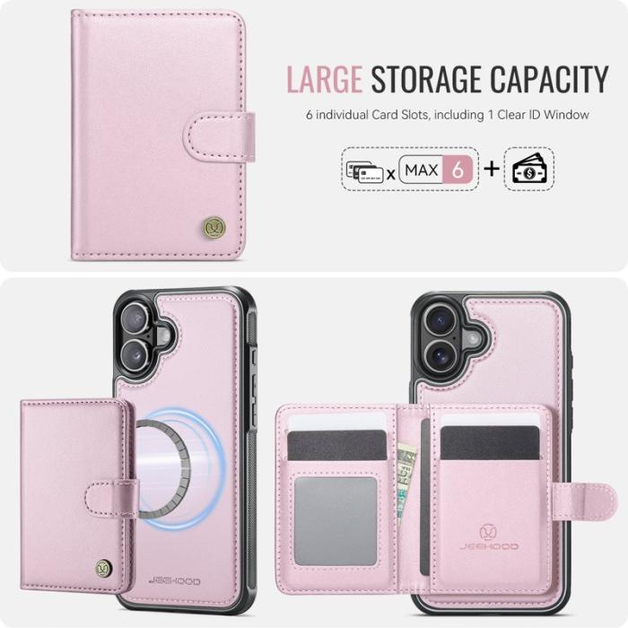 JEEHOOD - JEEHOOD J09 Mobilskal till iPhone 17 RFID Skydd Läder MagSafe - Rosa