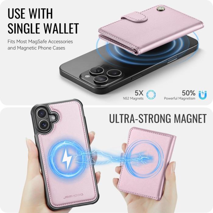 JEEHOOD - JEEHOOD J09 Mobilskal till iPhone 17 RFID Skydd Läder MagSafe - Rosa