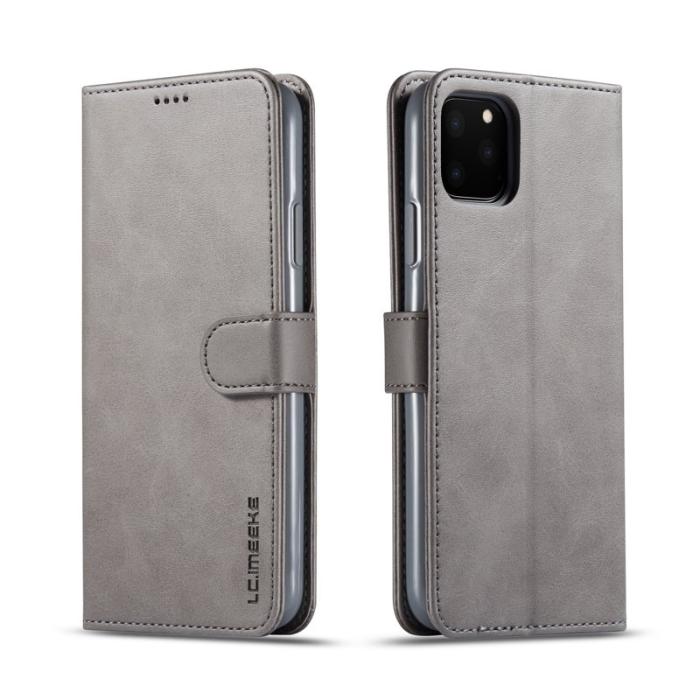 LC.imeeke - LC.imeeke iPhone 11 Pro Max Plånboksfodral Konstläder - Grå