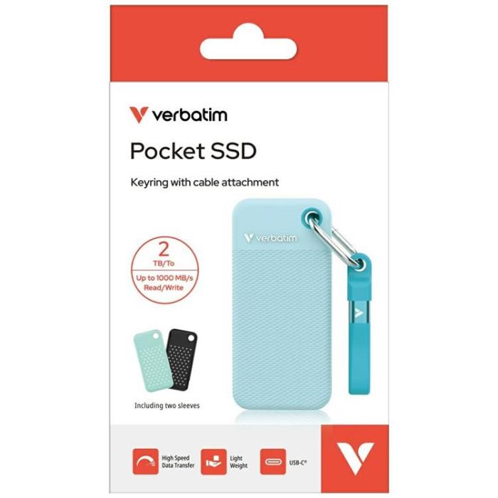 Verbatim - Verbatim Extern hårddisk Pocket SSD 2TB USB-C 3.2 Gen 2 - Svart/Polarblå