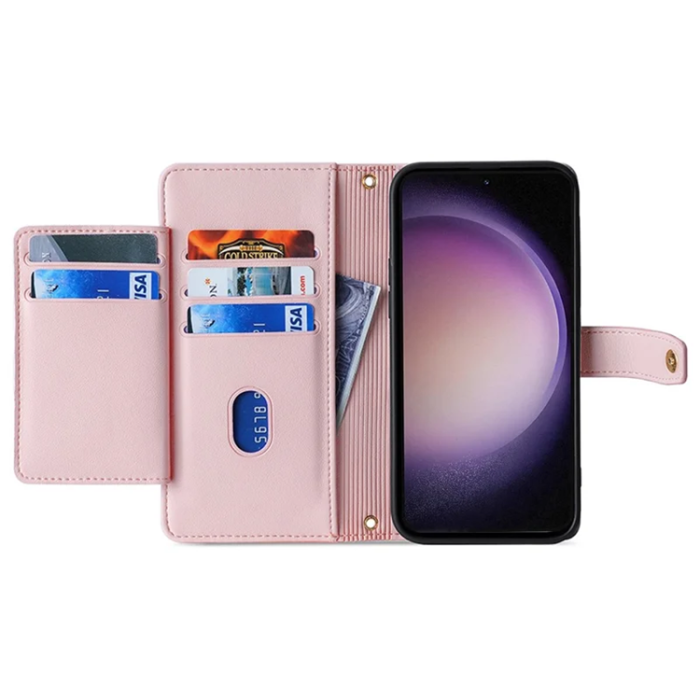 A-One Brand - Galaxy S24 Konstläder Plånboksfodral med 2 Rem - Rosa