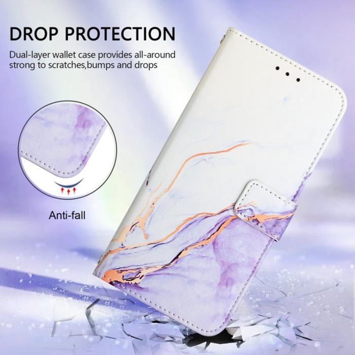 OEM - Samsung Galaxy S26 Ultra Skal Marmor Mönster Äkta Läder - Vit / Lila