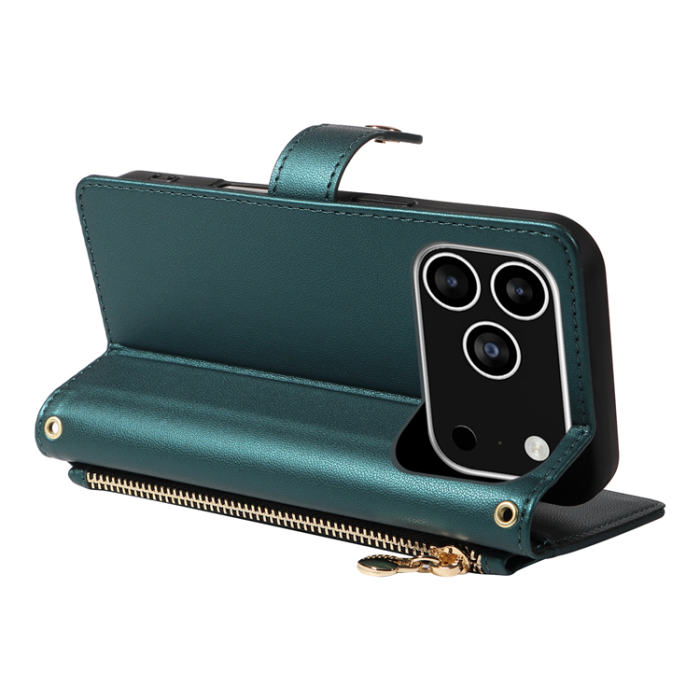 A-One Brand - iPhone 17 Pro Plånboksfodral Rhombus Läder - Svartgrön