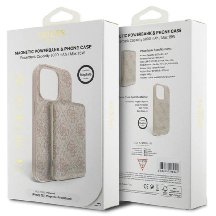 Guess - Guess iPhone 15 Mobilskal Med Powerbank 5000mAh Magsafe Metal Logo