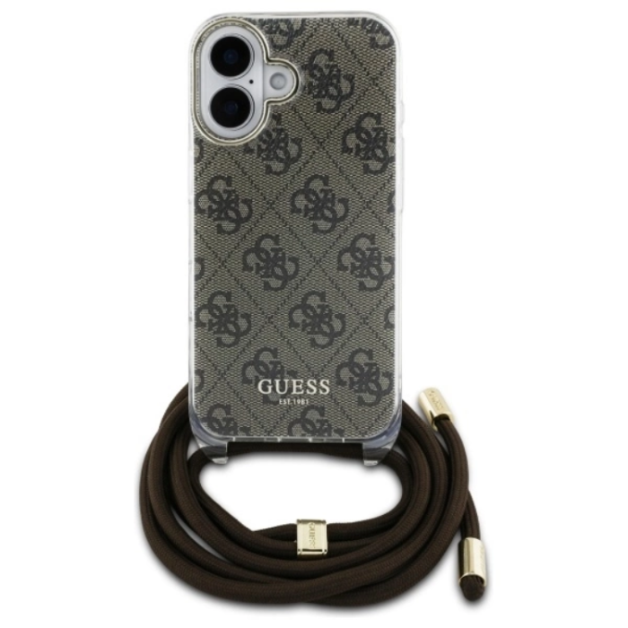 Guess - Guess iPhone 16 Mobilskal Crossbody Cord 4G Print - Brun