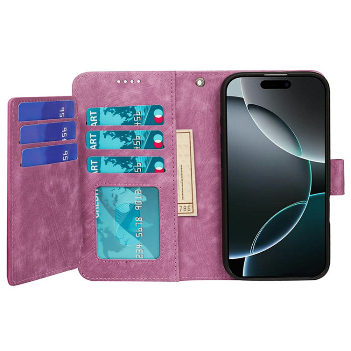 A-One Brand - iPhone 17 Air Plånboksfodral Line Pattern Läder - Rosa