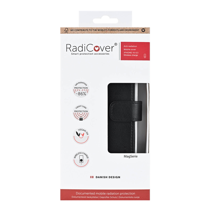 Radicover - Radicover iPhone 16 Plånboksfodral RFID Strålningsskydd - Svart