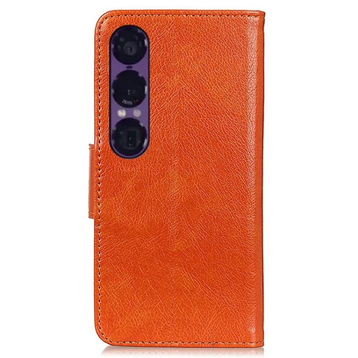 A-One Brand - Sony Xperia 1 VII Plånboksfodral Äkta Läder - Orange