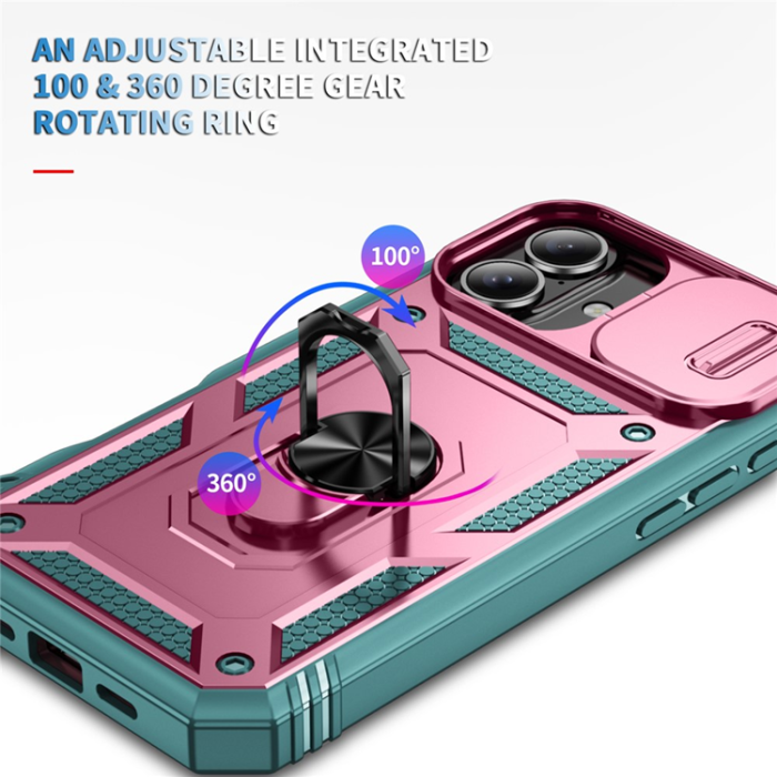 A-One Brand - iPhone 17 Mobilskal Slide Camshield Kickstand - Rosa/Grön