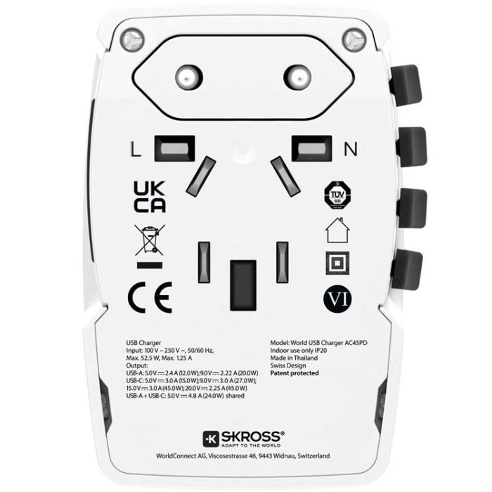 SKROSS - SKROSS World Adapter USB-A/USB-C 45W - Vit