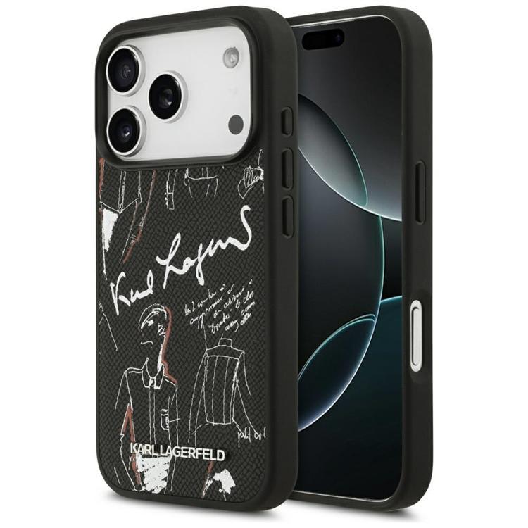 Karl Lagerfeld iPhone 17 Pro Mobilskal MagSafe Grained Pattern & Logo - Svart | 2353 | AlltMobil