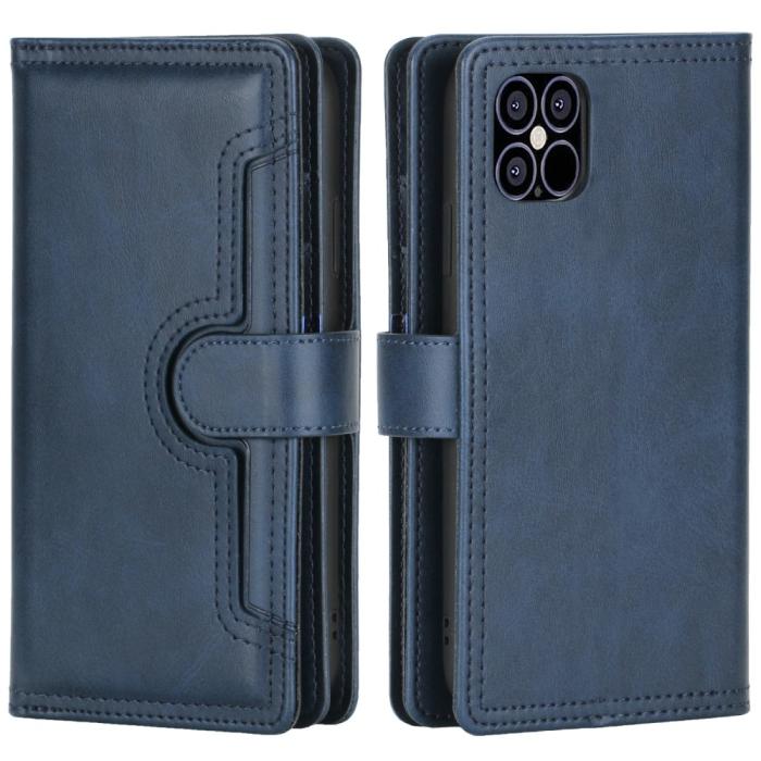 OEM - Multiple Card Slots Äkta Läder Plånboksfodral iPhone 12 Pro Max - Blå