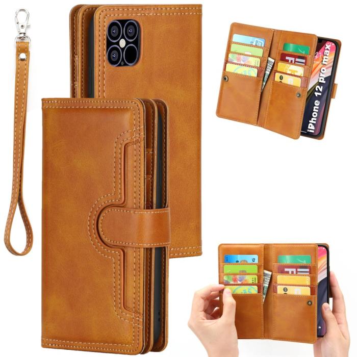 OEM - Multiple Card Slots Äkta Läder Plånboksfodral iPhone 12 Pro Max - Brun