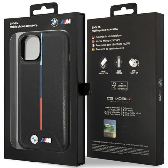 BMW - BMW iPhone 15/14/13 Mobilskal M Quilted Tricolor - Svart