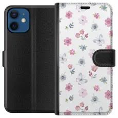 iSecrets - Pl&aring;nboksfodral till Apple iPhone 12 mini med Blommor och fj&auml;rillar