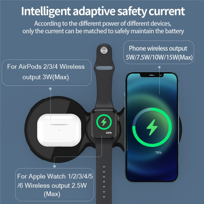 A-One Brand - Trådlös Laddare 15W iPhone,Apple Watch,Airpods - Svart