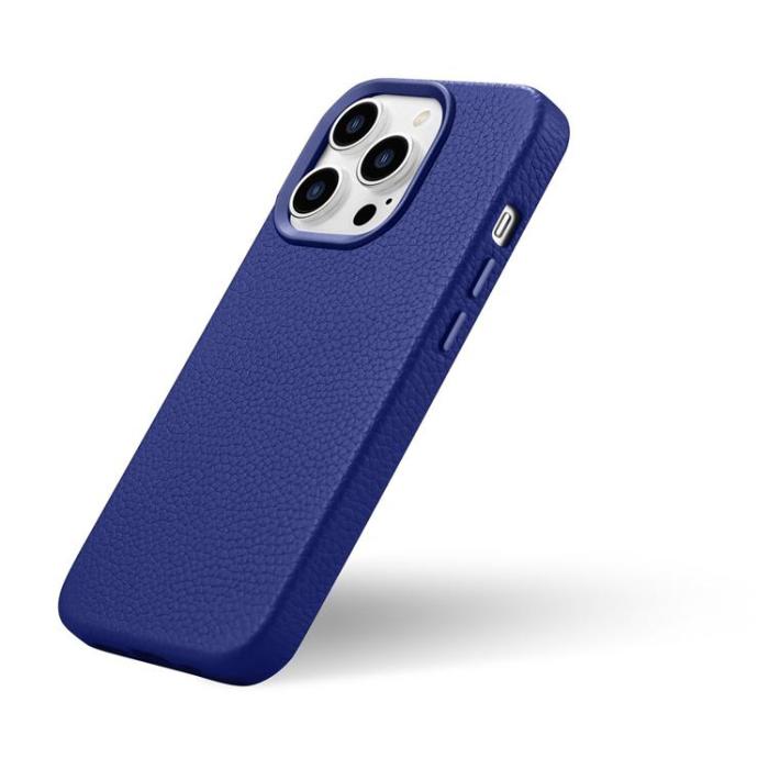 ICARER - iCarer iPhone 14 Pro Max Skal Magsafe Äkta Läder Litchi Premium - Mörkblå