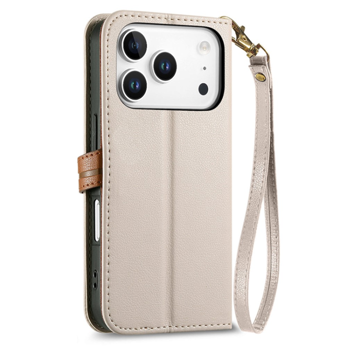 A-One Brand - iPhone 17 Pro Max Plånboksfodral Leaf Magnetiskt Spänne Konstläder - Beige