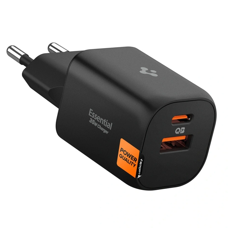 Spigen 2-Port Nätverk Laddare 35W ESSENTIAL EE352EU (Svart) | 505295 | AlltMobil