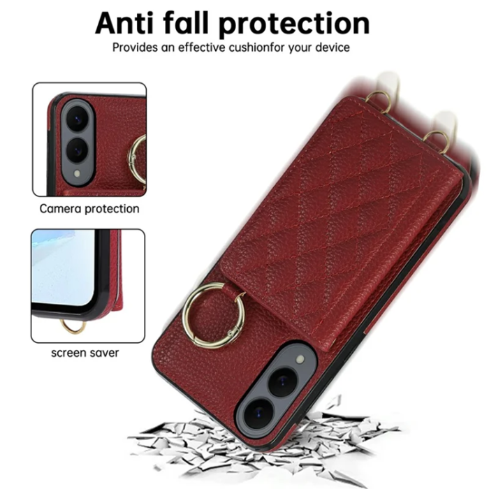 A-One Brand - Galaxy S25 Edge Mobilskal Korthållare Kickstand Rhombus - Röd