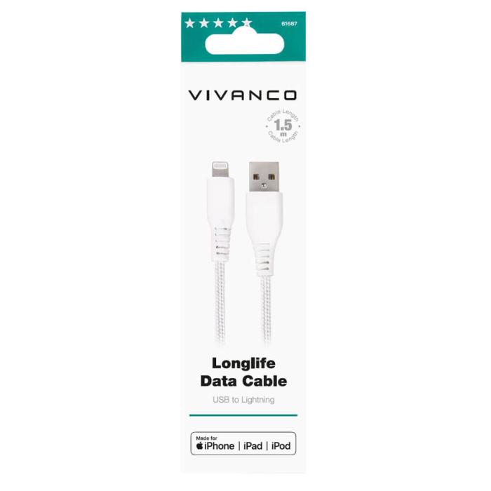 Vivanco - Vivanco Longlife Lightning kabel MFI 1.5m Vit