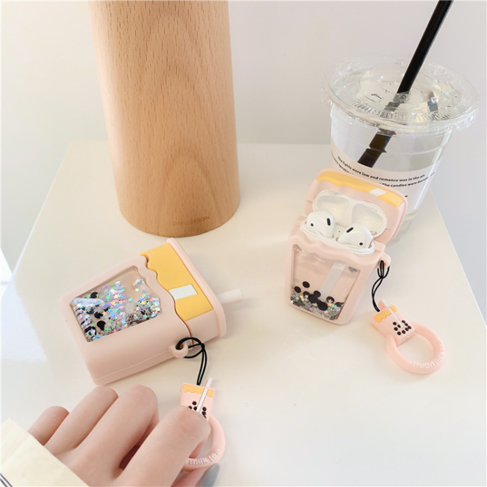 A-One Brand - Airpods 1/2 Skal Boba Milk Tea Glitter - Rosa