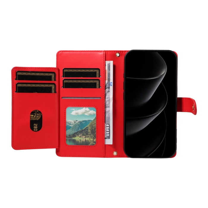 A-One Brand - iPhone 17 Pro Max Plånboksfodral Rhombus Läder - Röd