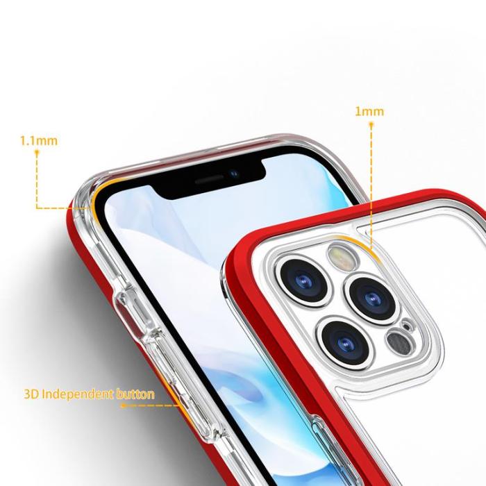 OEM - iPhone 12 Pro Skal Clear 3in1 - Röd