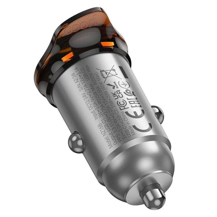 Hoco - HOCO Billaddare 2x USB-C 45W PD QC 3.0 NZ16B - Metal Grå