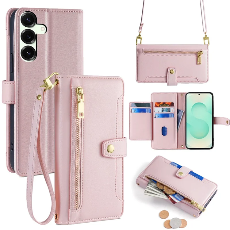 Galaxy S25 Plus Konstläder Plånboksfodral med 2 Rem - Rosa (Rosa) | 2353 | AlltMobil