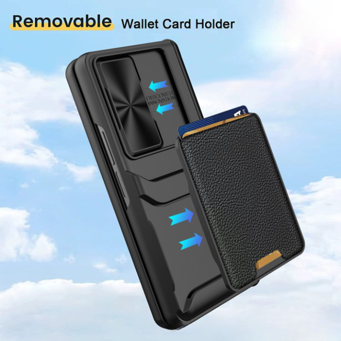 A-One Brand - Galaxy Z Fold 4 Mobilskal Korthållare Kamera Slider - Svart