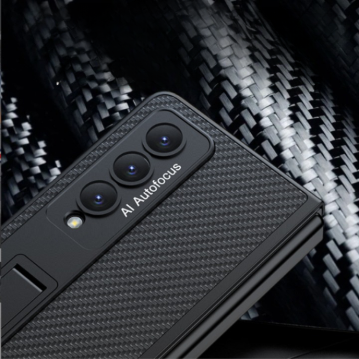 GKK - GKK Galaxy Z Fold 4 Skal Striped Läder- Svart