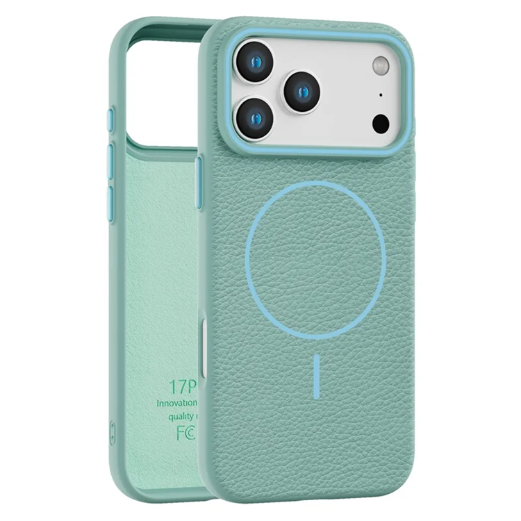 iPhone 17 Pro Mobilskal Magsafe Litchi Pattern - Blå/Grön | 2353 | AlltMobil