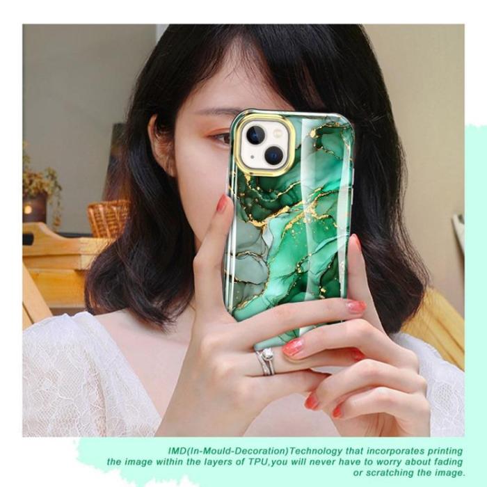 OEM - iPhone 14 Plus Skal 360 Marble - Grön