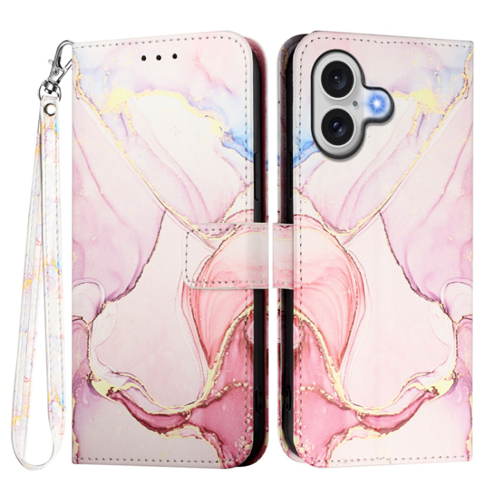 A-One Brand - iPhone 17 Plånboksfodral Marble Pattern med Rem LS005