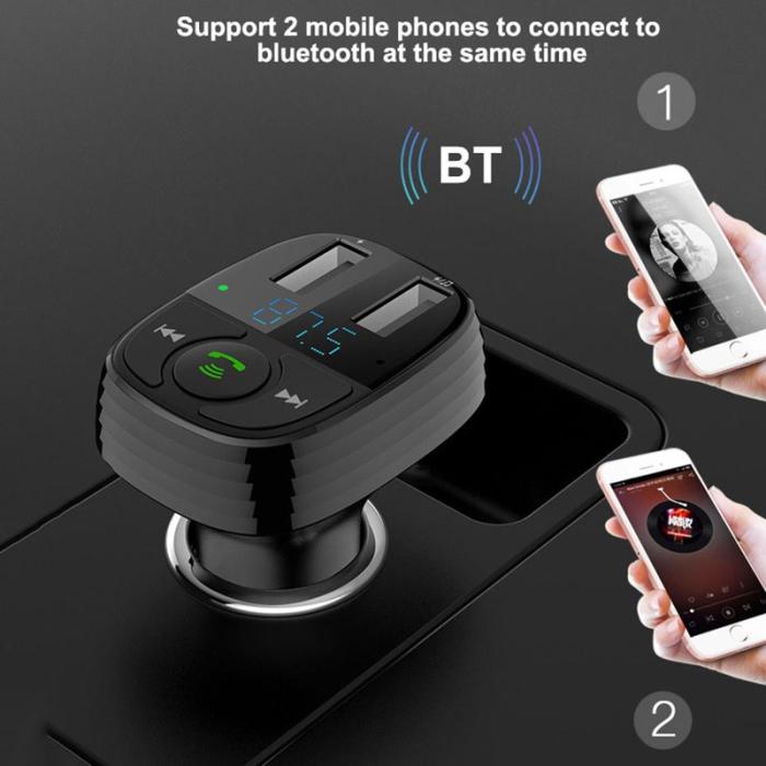 OEM - LOHEE S-11 FM-sändare med dubbla USB-portar, Bluetooth, svart