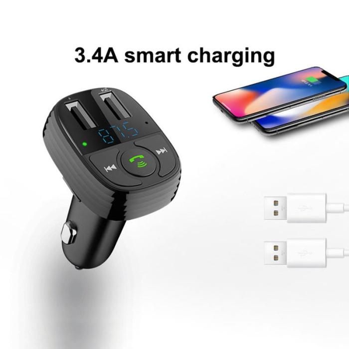 OEM - LOHEE S-11 FM-sändare med dubbla USB-portar, Bluetooth, svart