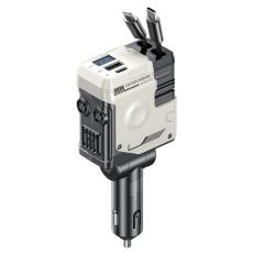 OEM - WEKOME WP-C59 Biladapter 75W Snabbladdning Multi-Port med utdragbar kabel - Vit