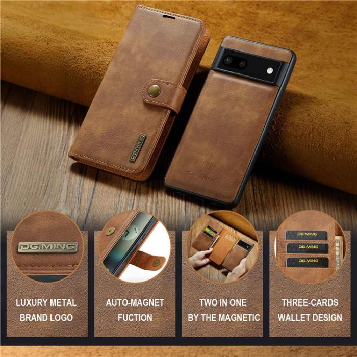 DG.MING - DG.MING Google Pixel 6a Plånboksfodral Detachable 2in1 Äkta Läder - Brun