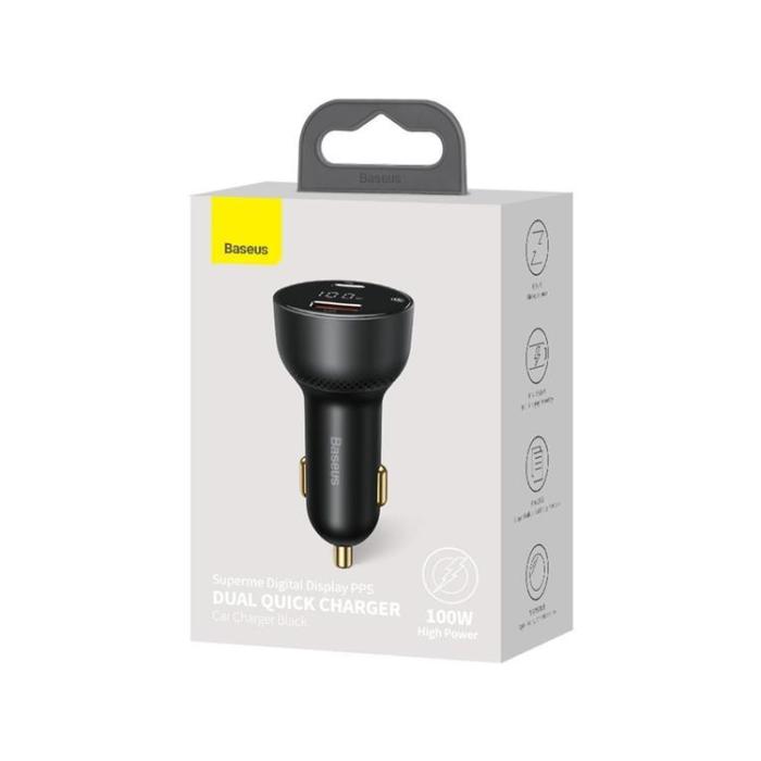 BASEUS - Baseus Superme Billaddare USB Till USB-C 100W - Svart