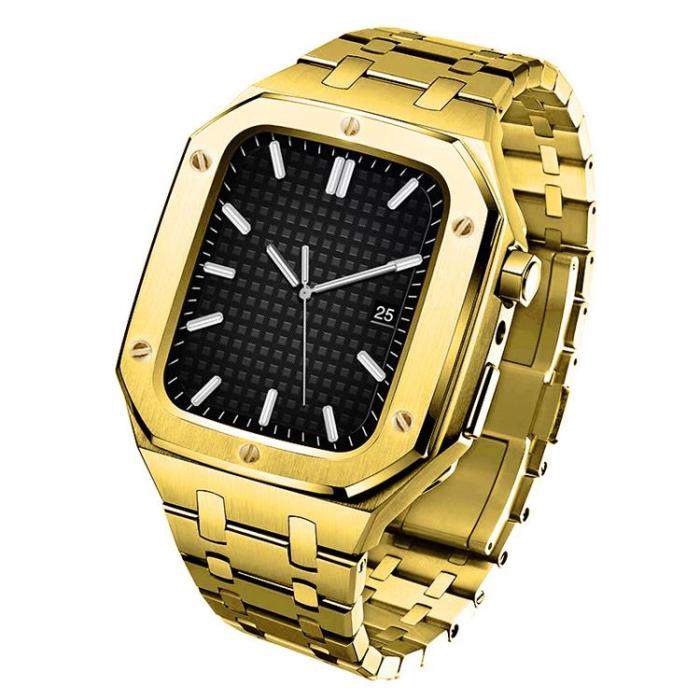 A-One Brand - Apple Watch 4/5/6/7/8/SE (44/45mm) Luxury Band Armor Stainless Steel - Guld