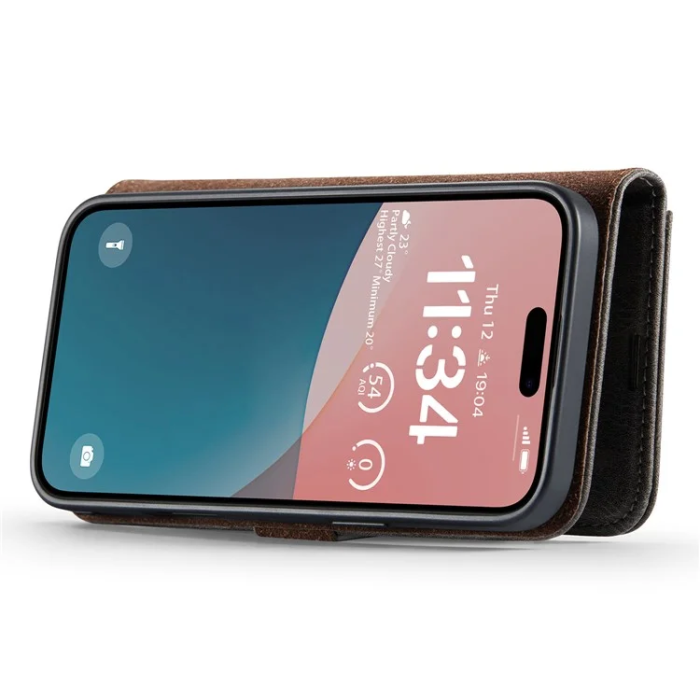DG.MING - DG.MING iPhone 16 Plånboksfodral Split Läder - Grå