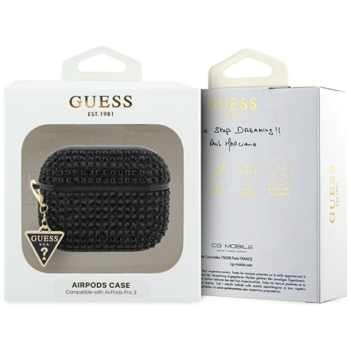 Guess - Guess AirPods Pro 3 Skal Rhinestone Triangle Charm - Svart