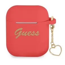 Guess - Guess AirPods Skal Silicone Charm Heart - R&ouml;d