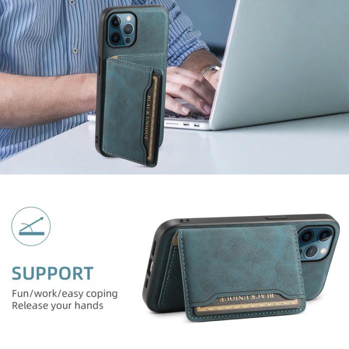 DENIOR - DENIOR D13 iPhone 12 Pro Max Fodral Retro Textur PU+TPU+PC Blå